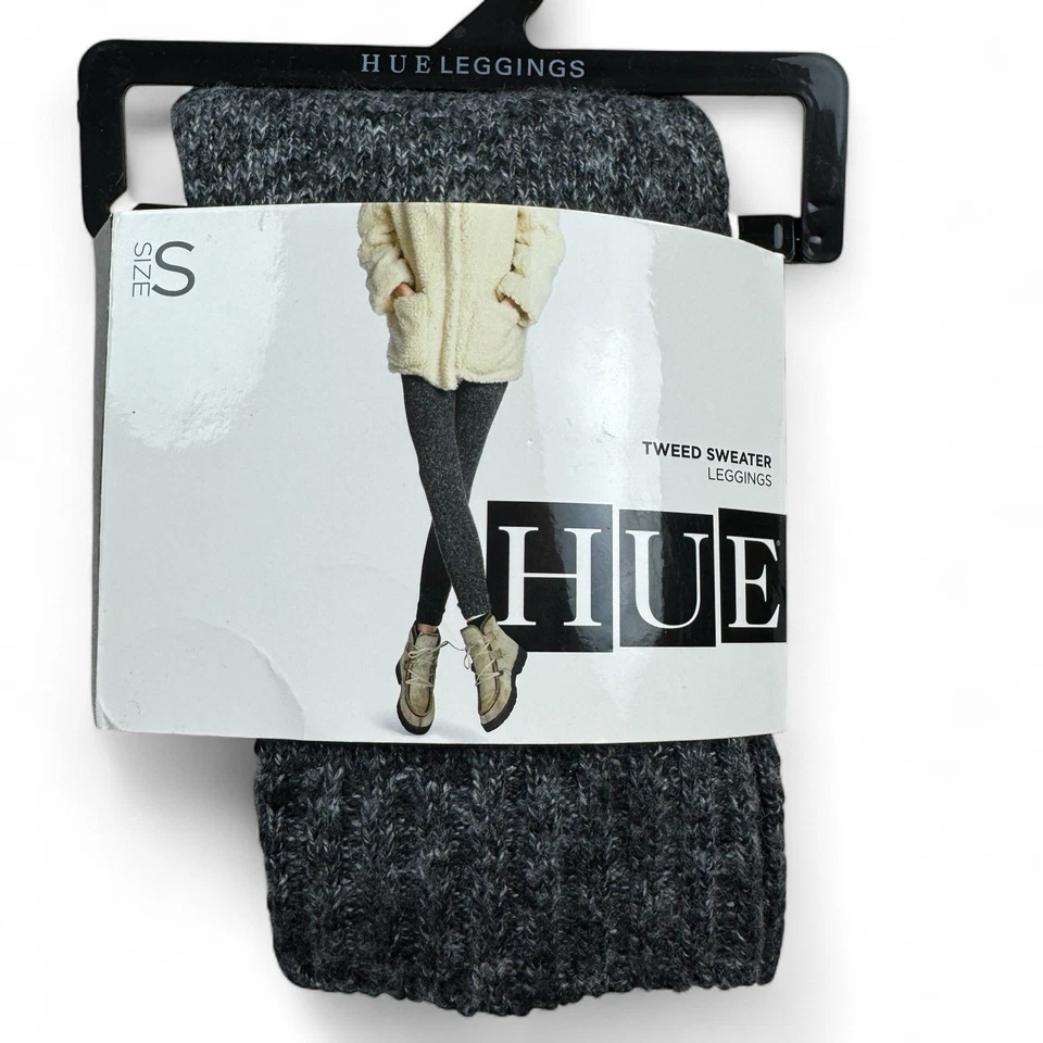 Hue Tweed Sweater Leggings Womens Size Small Black Tweed