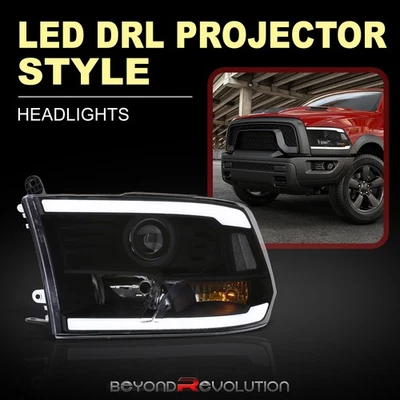 For 2009-2018 Ram DRL Black Replacement Projector Head Light Lamp Assembly Pair Foto 1 de 4