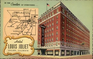 Joliet,IL Hotel Louis Joliet, Map , Will County Illinois Linen Postcard - Picture 1 of 2