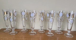 Set 8 Vintage MCM Federal Glen Echo Pilsner Glass Glasses Gold Leaves - Picture 1 of 5