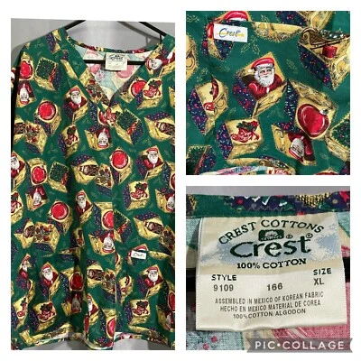 Crest Cottons Scrub Top Women’s Size XL Christmas Santa Sleigh Nutcracker - Image 1 of 4
