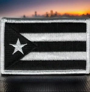 Puerto Rico Urban Flag Patch White Black Fits For VELCRO® BRAND Loop Fastener - Picture 1 of 4