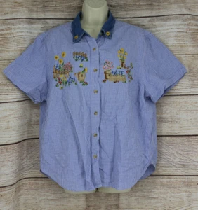 VINTAGE Solutions Original Womens Sz XL Button Down Short Sleeve Denim Shirt - Picture 1 of 8