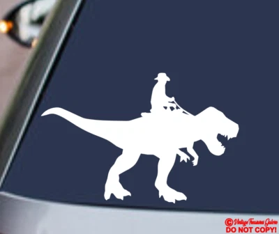 COWBOY RIDING TYRANNOSAURUS Vinyl Decal Sticker Car Window Bumper T-REX DINOSAUR - Image 1 of 4