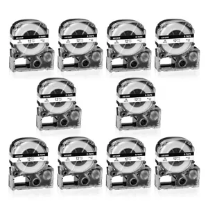 10PK 1/2" Compatible SS12KW Tape Cartridge for King Jim TepraPro Black on White - Picture 1 of 10