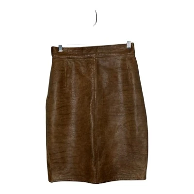 无品牌棕色皮革铅笔裙高腰衬里复古开衩修身版型 — 第 1/4 张图片