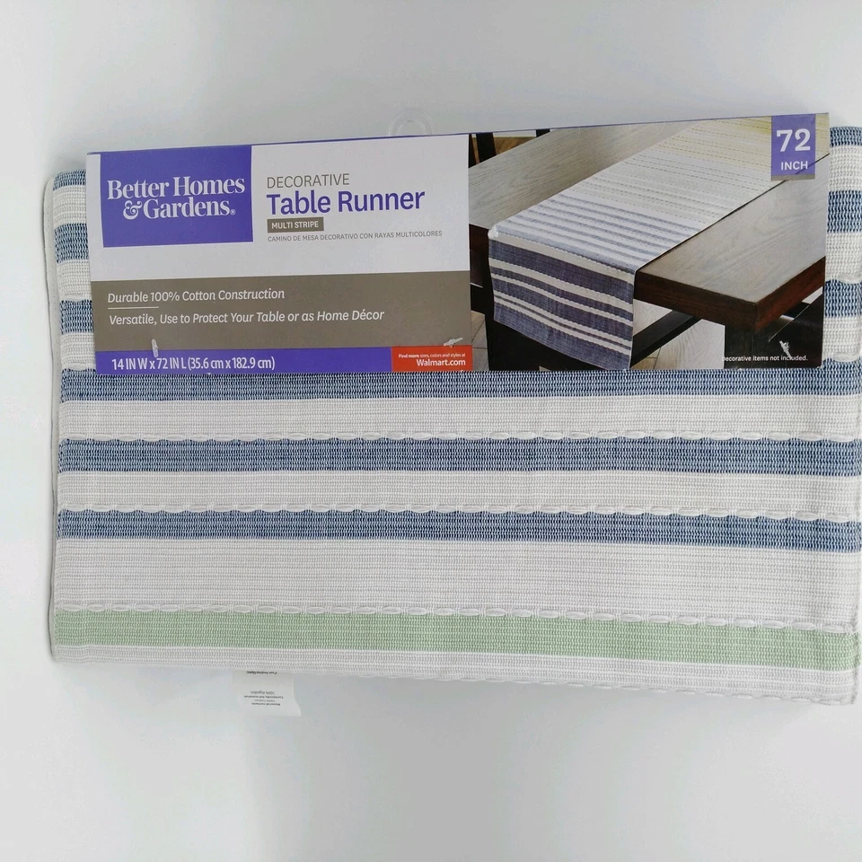 Better Homes & Gardens Multi Stripe 72 Inches Table Runner Blue Green Decorative - Image 1 of 3