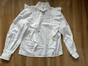 Ted Baker Blouson White Cotton Blouse Ruffle And Lace Embroidered TB 4 / L / 14 - Picture 1 of 16