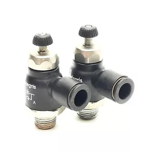 Lote de 2 válvulas de control de flujo compactas Parker Legris 70651013, puerto R1/4", Ø3/8 - Imagen 1 de 5