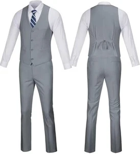 Men's Suit 2 Pieces Suit Set, Fit Formal Business Wedding Suit Vest Pants - Picture 1 of 5