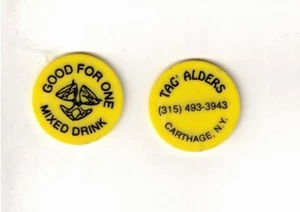 Tag Alders Carthage NY Plastic Good For Token Mixed Drink #181 - Picture 1 of 1