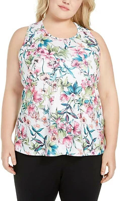 Camiseta sin mangas para mujer Ideology estampado floral espalda dividida isla palma brillante PLUS 3X Foto 1 de 3