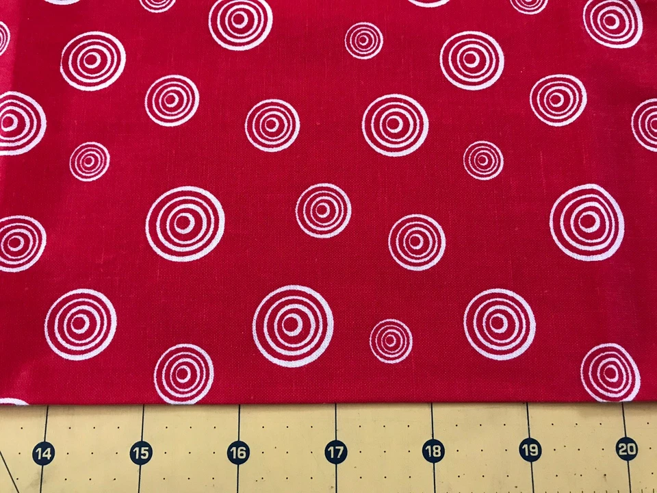 White Circles on Red 11” X 44” 100% cotton fabric #1935 - Image 1 of 1