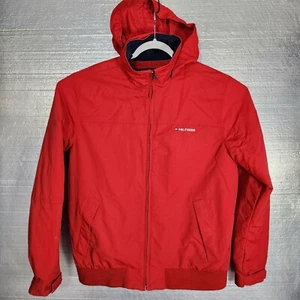 Tommy Hilfiger Jacket Mens Red Windbreaker Full Zipper - hooded-Size L Preowned. - Picture 1 of 17