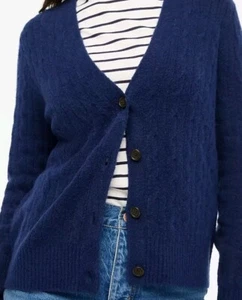 $128 J Crew Women Sz S Cable Knit Cardigan Sweater Yarn Button Long Sleeve Navy - Picture 1 of 6