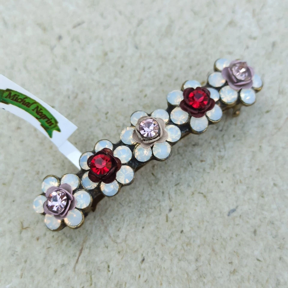 Pinza de pelo Michal Negrin rosas rojas rosas blancas flores y cristales de Swarovski regalo Foto 1 de 4