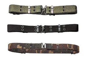 Military Mini Pistol Belt w/Metal Buckle (OD, Black or Woodland Camo) 1.25 X 50  - Picture 1 of 21
