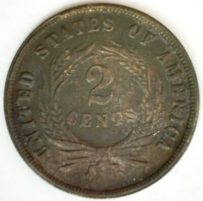 1868 Shield Two Cents 2c US Bronze Type Coin Extra Fine Circulated Philadelphia - Image 1 of 2