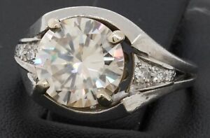 Charles & Colvard Platinum 10mm Moissanite & diamond engagement ring size 7