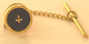 14K YELLOW GOLD - BLACK ENAMEL BUTTON DESIGN TIE TACK - Picture 1 of 3