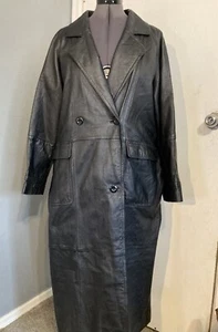 Chaqueta Abrigo Largo Via Accenti Cuero Genuino Negra Largo Trinchera - Imagen 1 de 9