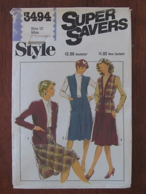 STYLE PATTERN - 3494 LADIES LINED JACKET SLEEVELESS VEST BIAS SKIRT SZ 12 UNCUT - Image 1 of 2