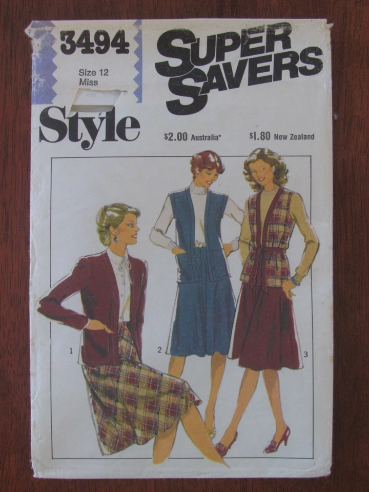 STYLE PATTERN - 3494 LADIES LINED JACKET SLEEVELESS VEST BIAS SKIRT SZ 12 UNCUT - Image 1 of 2