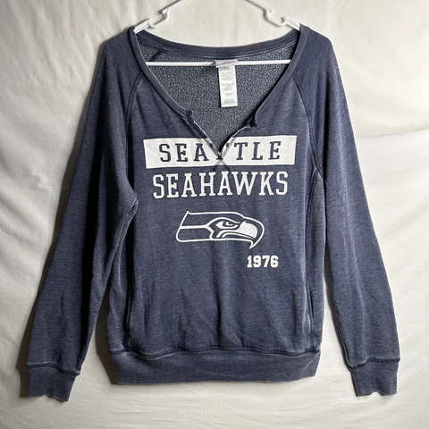 Seattle Seahawks NFL V Neck Pullover Sweater Teens Girls XL Blue Wash Sweatshirt Cover