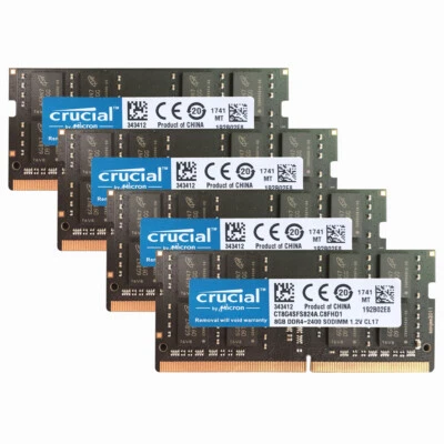 Crucial 4x 8GB 2Rx8 PC4-2400T DDR4 19200Mhz 260Pin SODIMM Laptop Memory Non Ecc - Image 1 of 4