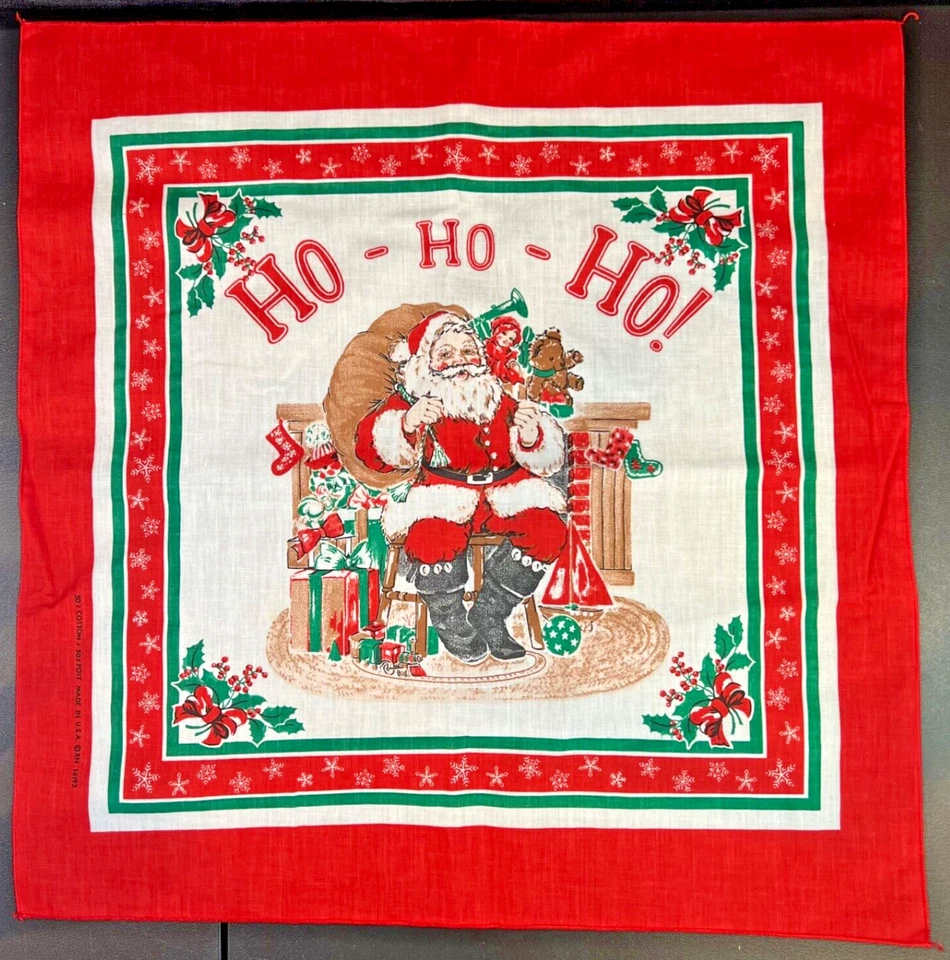 Bandana vintage Hankie Navidad Papá Noel HO HO 21"x21" 50/50 mezcla Foto 1 de 4