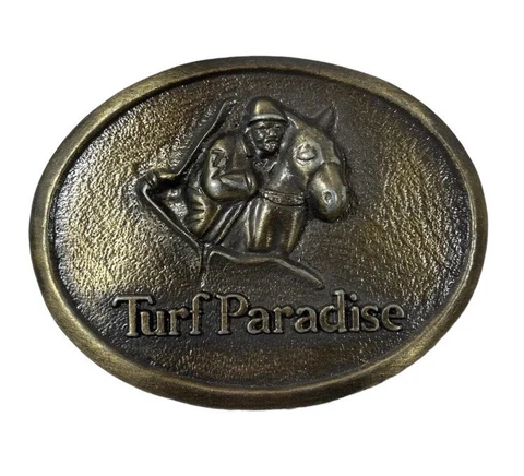 Belt Buckle Bronze Turf Paradise Desert Downs Arizona Horse Racing Track Cover
