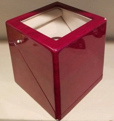 Red Rotating Wood Watch Display Case (Single, NO POWER) 6" X 6" X 7" - Image 1 of 4