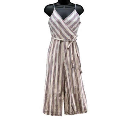 Banana Republic Linen Jumpsuit Womens 4 Cropped Wide Leg Stripe Beach Resort - Image 1 of 4