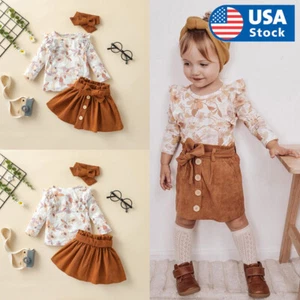Toddler Kids Baby Girls Clothes Ruffle Long Sleeve Tops Dress Skirt Outfit Set - Picture 1 of 12