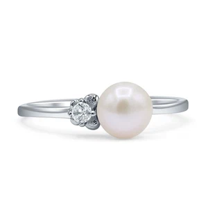 Minimalistischer Perle & CZ Schmetterling Solitär Ring 925 Sterling Silber 6,3 mm - Bild 1 von 28