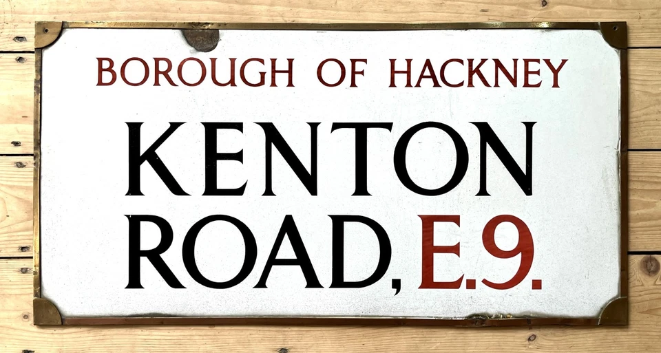 Letrero de calle esmaltado original: Kenton Road, Borough of Hackney, E9 Foto 1 de 2