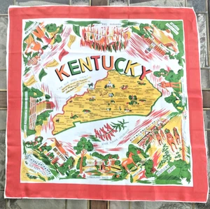 Vintage 50-60er Jahre Souvenir Schal Kentucky "The Blue Grass State" Viskose Japan 28 x 28" - Bild 1 von 12