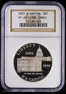 2001-P $1 Proof US Capitol Visitor Center Commem Silver Dollar NGC PF 69 UC - Picture 1 of 4