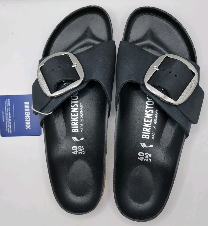 Birkenstock Madrid Big Buckle Natural Leather Black Color Narrow