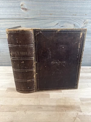 1863 HUGE HOLY BIBLE latin vulgate HAYDOCK douay rheims RARE antique LEATHER old - Image 1 of 4