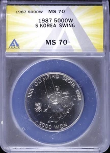 1987 Seoul South Korea Silver 5000 Won Olympic Swing ANACS MS 70 - Picture 1 of 4