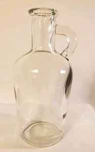 Ancien vase pichet épais ou décor avec poignée bouteille en verre transparent - Photo 1/8