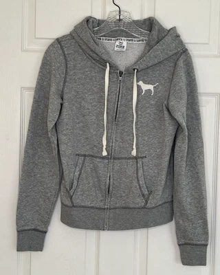 Толстовка с капюшоном Victoria Secret Love розовая серая белая с логотипом на молнии размер маленький - Изображение 1 из 4