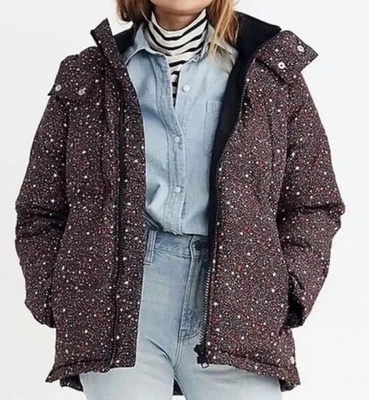 Madewell Quilted Puffer Parka Starry Night Hooded Jacket Women's S NEW - Image 1 of 4