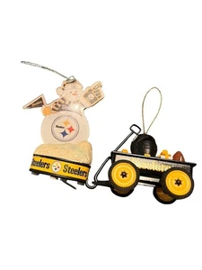 2 Vintage Steelers ornaments Snowman , Wagon - Picture 1 of 4