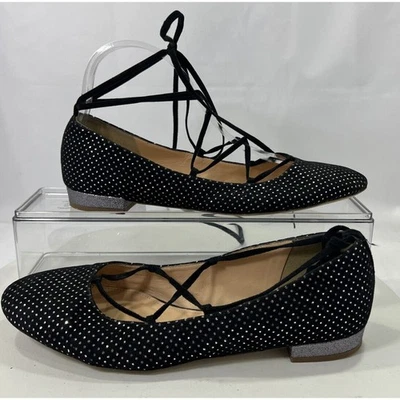 J Crew Gamuza Diamante Tachuelas Ballet Planas Sin Cordones Negro Para Mujer Talla 10” Foto 1 de 4
