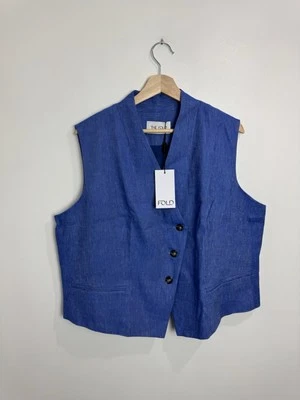 The Fold Romney Waistcoat Blue Linen UK 20 New With Tags - Image 1 of 4