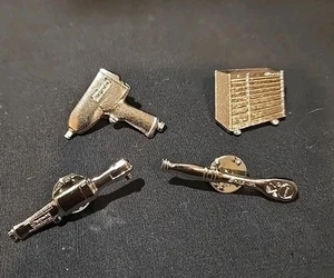 Vintage SNAP-ON TOOLS Silver Lapel Hat Pins Pinbacks - LOT OF 4 DIFFERENT TOOLS - Picture 1 of 5