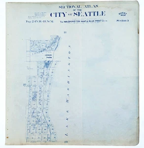 1900 SEATTLE Map LESCHI PARK - LAKEFRONT - FRINK PARK (24x22) ORIGINAL - Picture 1 of 7