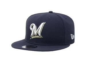 New Era 9Fifty Men Women Cap Milwaukee Brewers Baycik Navy Blue Snapback Hat S/M - Picture 1 of 5